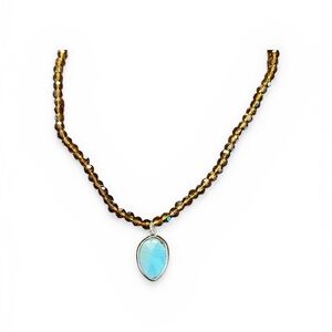 Plunder Gold Beaded Necklace With Blue Stone New
